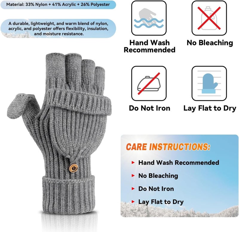Cierto Winter Gloves for Women & Men | Convertible Fingerless Gloves for Cold Weather,Womens Warm Knit Mittens… - Image 2